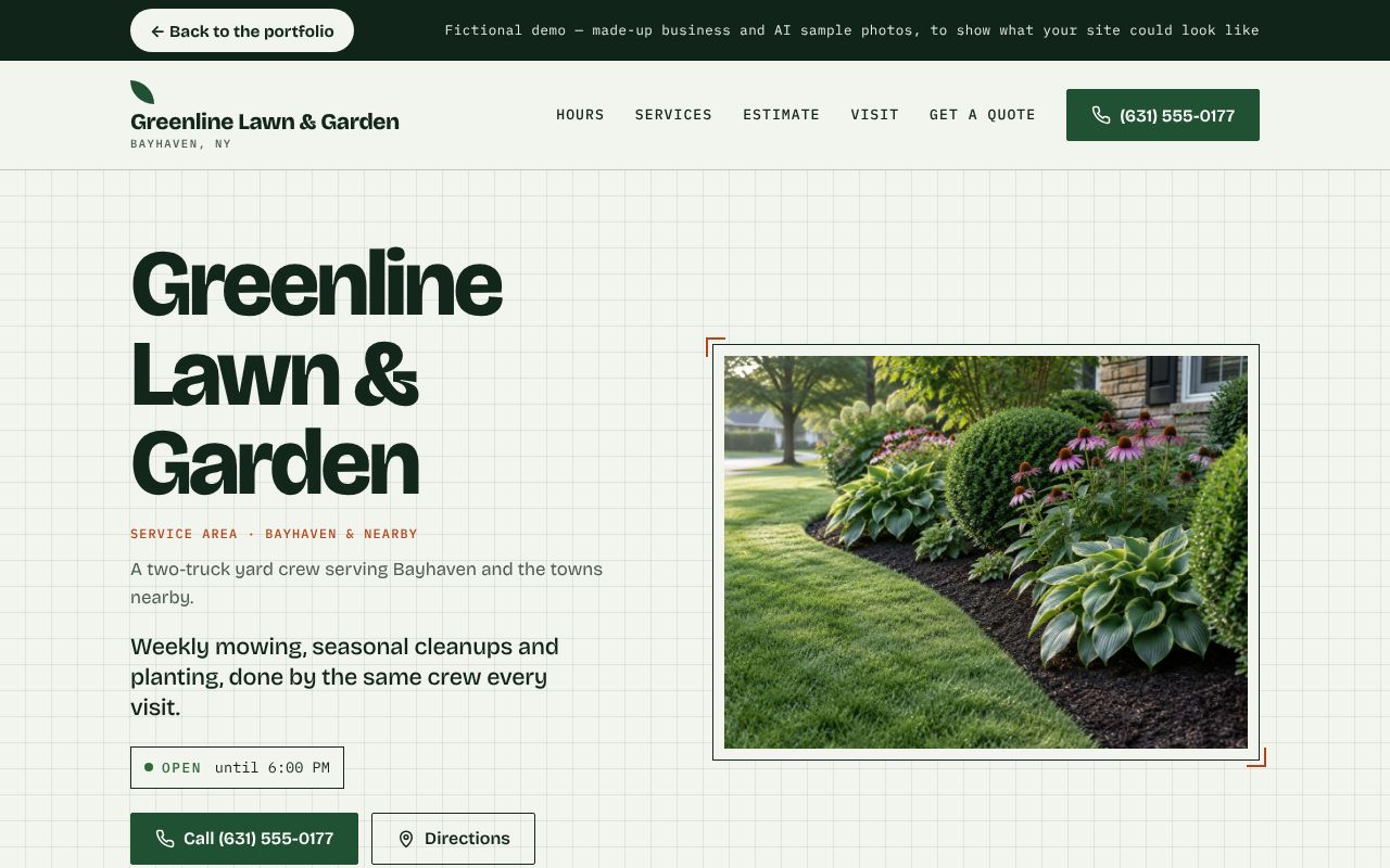 Screenshot of the Greenline Lawn & Garden demo site
