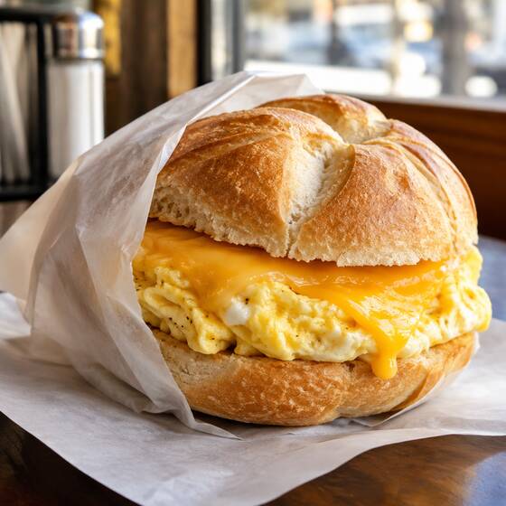 Egg and cheese sandwich on a roll (sample image)