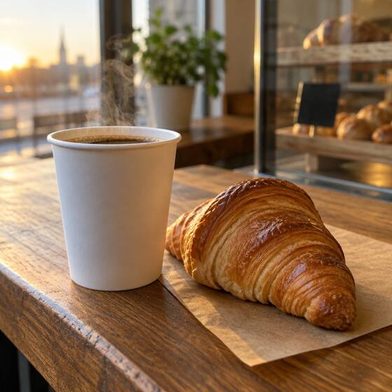 Coffee and a croissant at the counter (sample image)